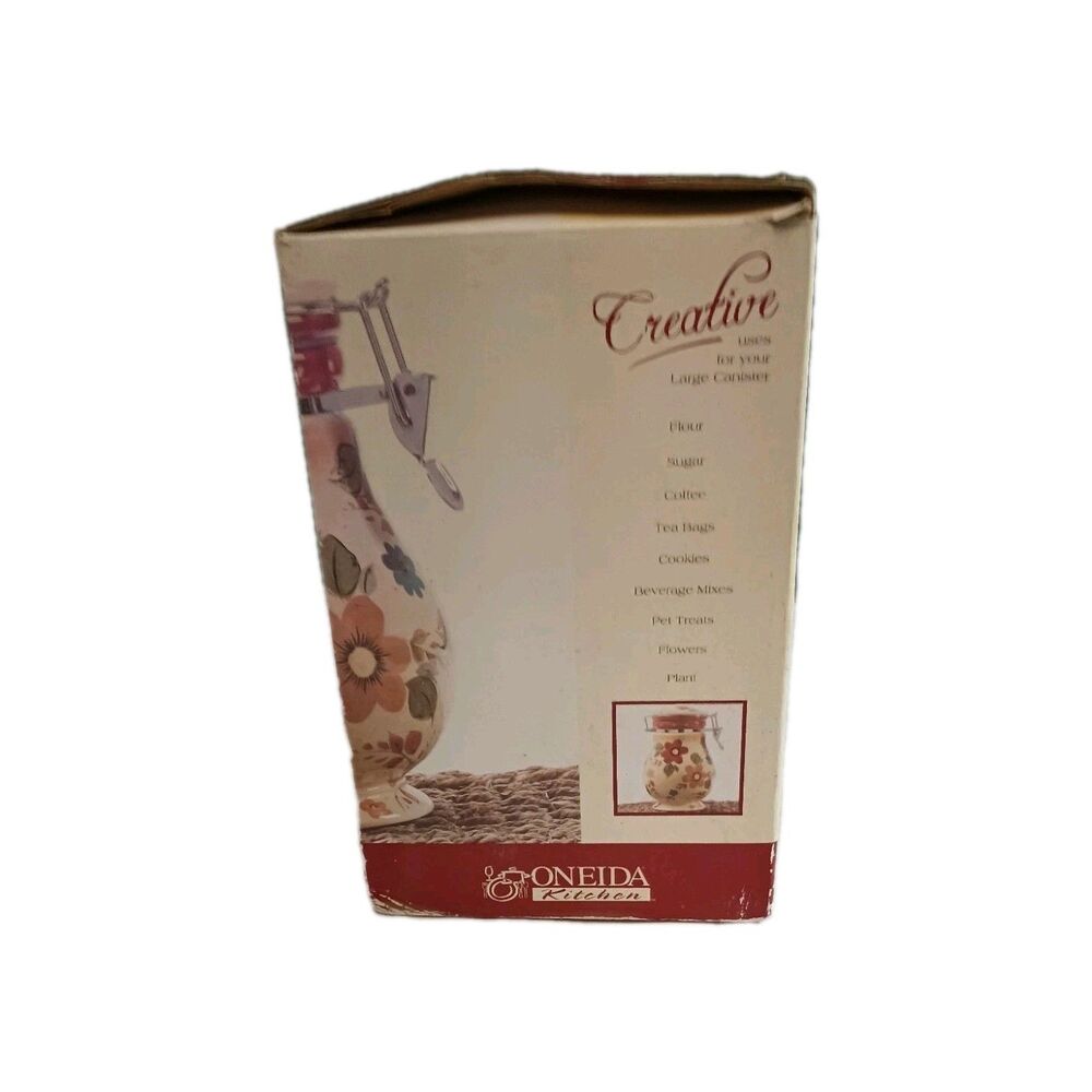 VTG Oneida Sunset Bouquet Hand Painted Ceramic Canister Airtight Hinged Lid 8" - Picture 14 of 16